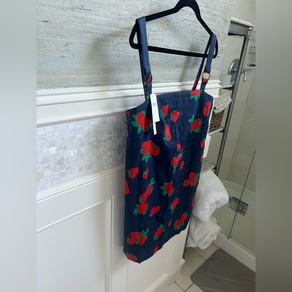 NWT new medium Anthropologie Maeve square neck shift dress strawberry navy blue - Picture 9 of 17